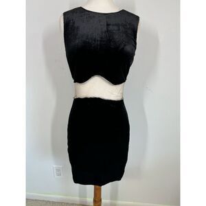 Vestique Black Velvet Bodycon Stretchy Dress With‎ Cut Out Midriff Size S Bling